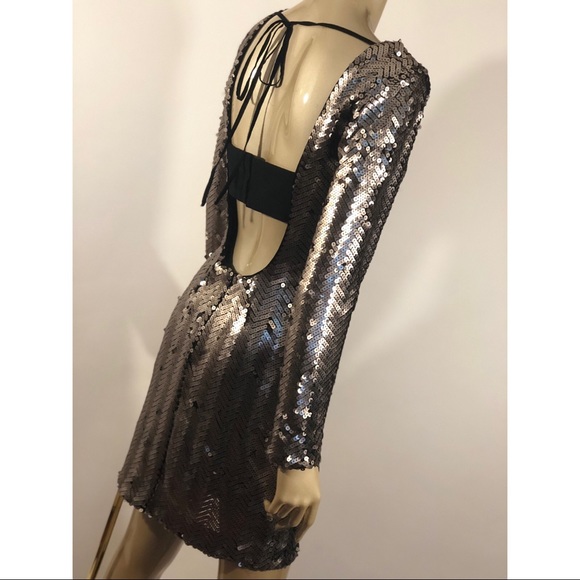 Adelyn Rae Herringbone Sequin Holiday Dress (S) - Picture 5 of 7